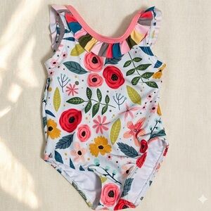 Penelope Plumm Girls Floral Ruffle One Piece Swimsuit - Size 2T